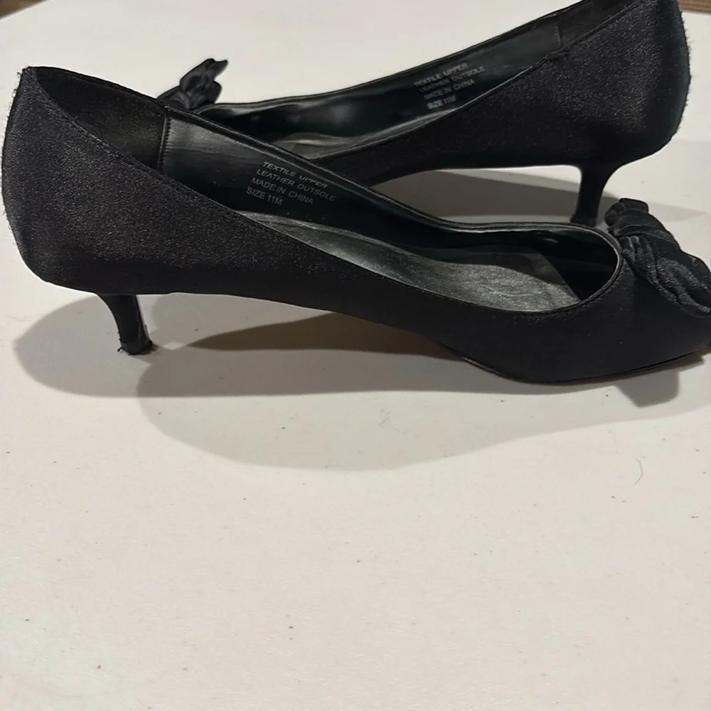 RSVP - Black Peep Toe Heels with Ruffle Detail. Size 11.